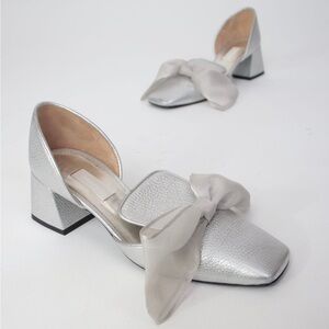 Suzanne Rae Silver D'Orsay Bow Loafers NEW